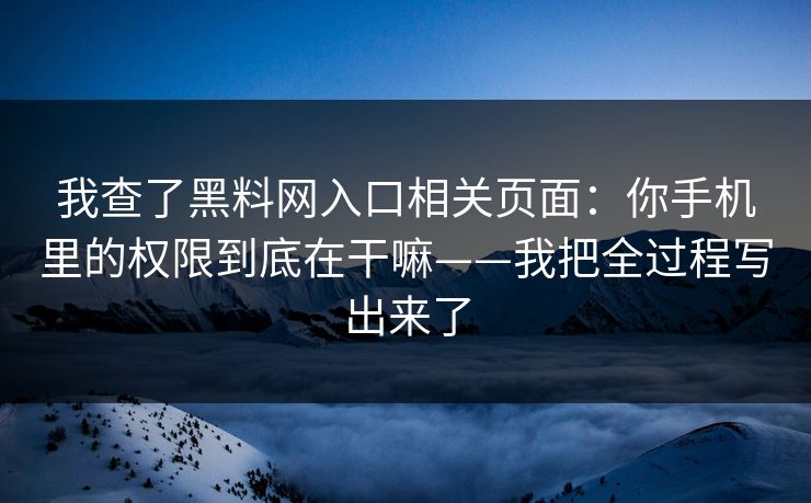 我查了黑料网入口相关页面：你手机里的权限到底在干嘛——我把全过程写出来了